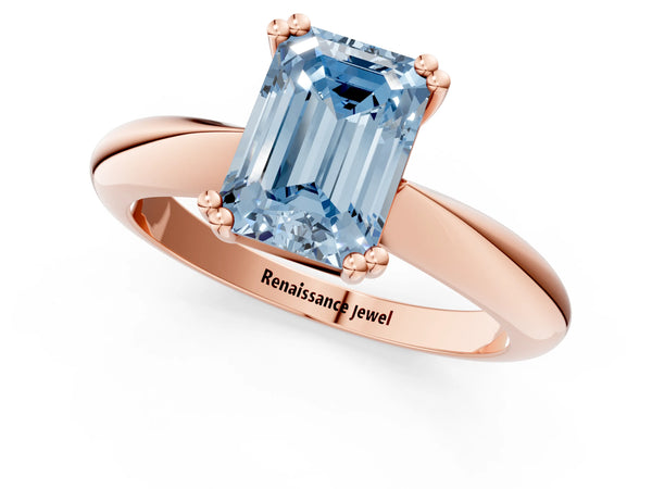 Rose gold Fancy Blue Emerald  Cut Solitaire Engagement Ring with Tapered Band and Four-Prong Setting