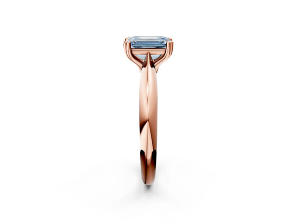 Rose gold Fancy Blue Emerald  Cut Solitaire Engagement Ring with Tapered Band and Four-Prong Setting