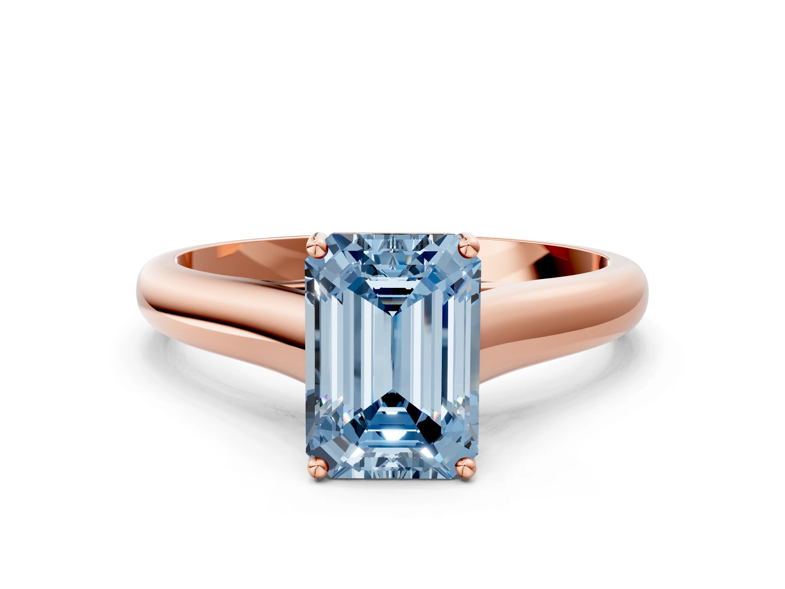 Rose gold Fancy Blue Emerald Cut Solitaire Engagement Ring with Tapered Band and Four-Prong Setting_3