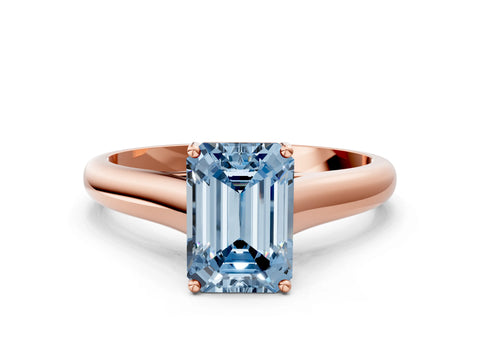Rose gold Fancy Blue Emerald Cut Solitaire Engagement Ring with Tapered Band and Four-Prong Setting_3