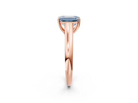 Rose gold Fancy Blue Emerald Cut Solitaire Engagement Ring with Tapered Band and Four-Prong Setting_5