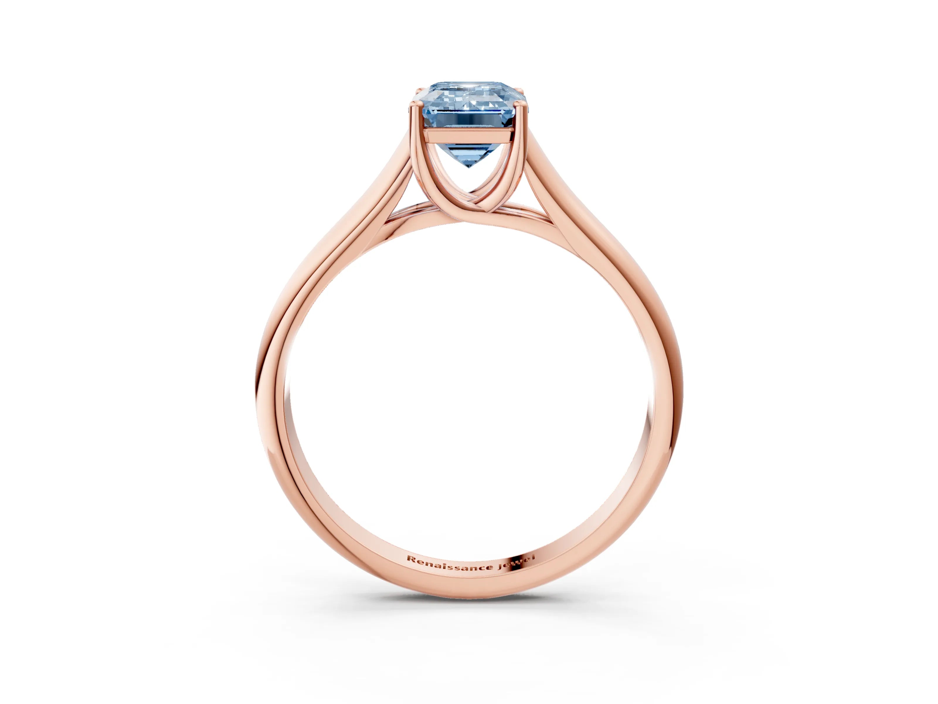 Rose gold Fancy Blue Emerald Cut Solitaire Engagement Ring with Tapered Band and Four-Prong Setting_6