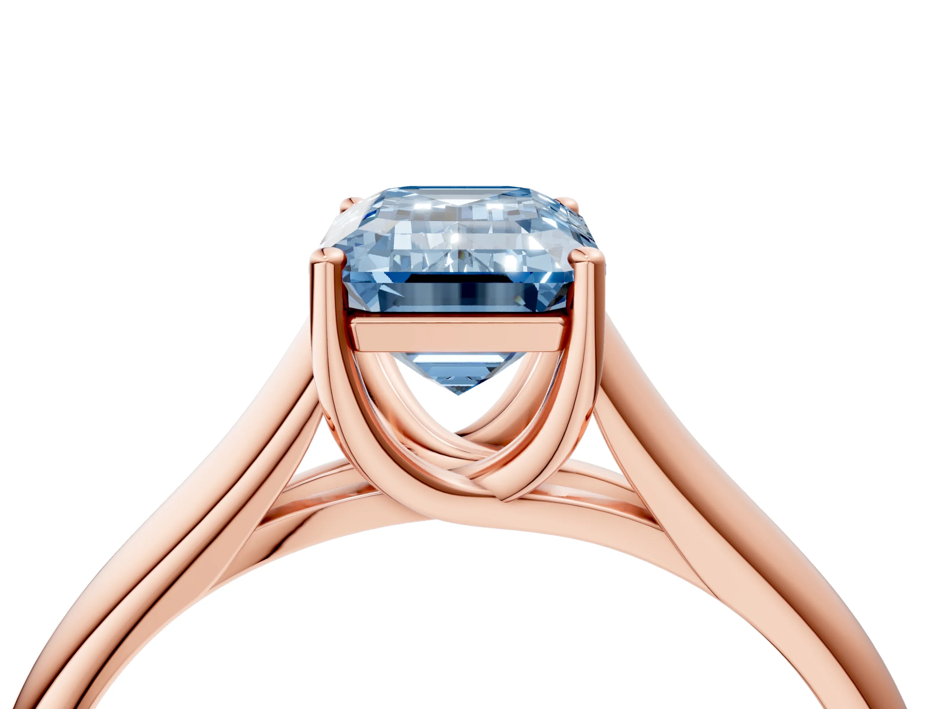 Rose gold Fancy Blue Emerald Cut Solitaire Engagement Ring with Tapered Band and Four-Prong Setting_7