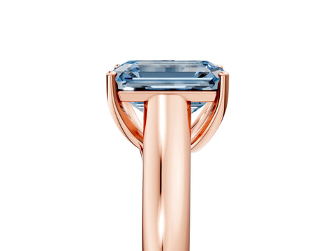 Rose gold Fancy Blue Emerald Cut Solitaire Engagement Ring with Tapered Band and Four-Prong Setting_8