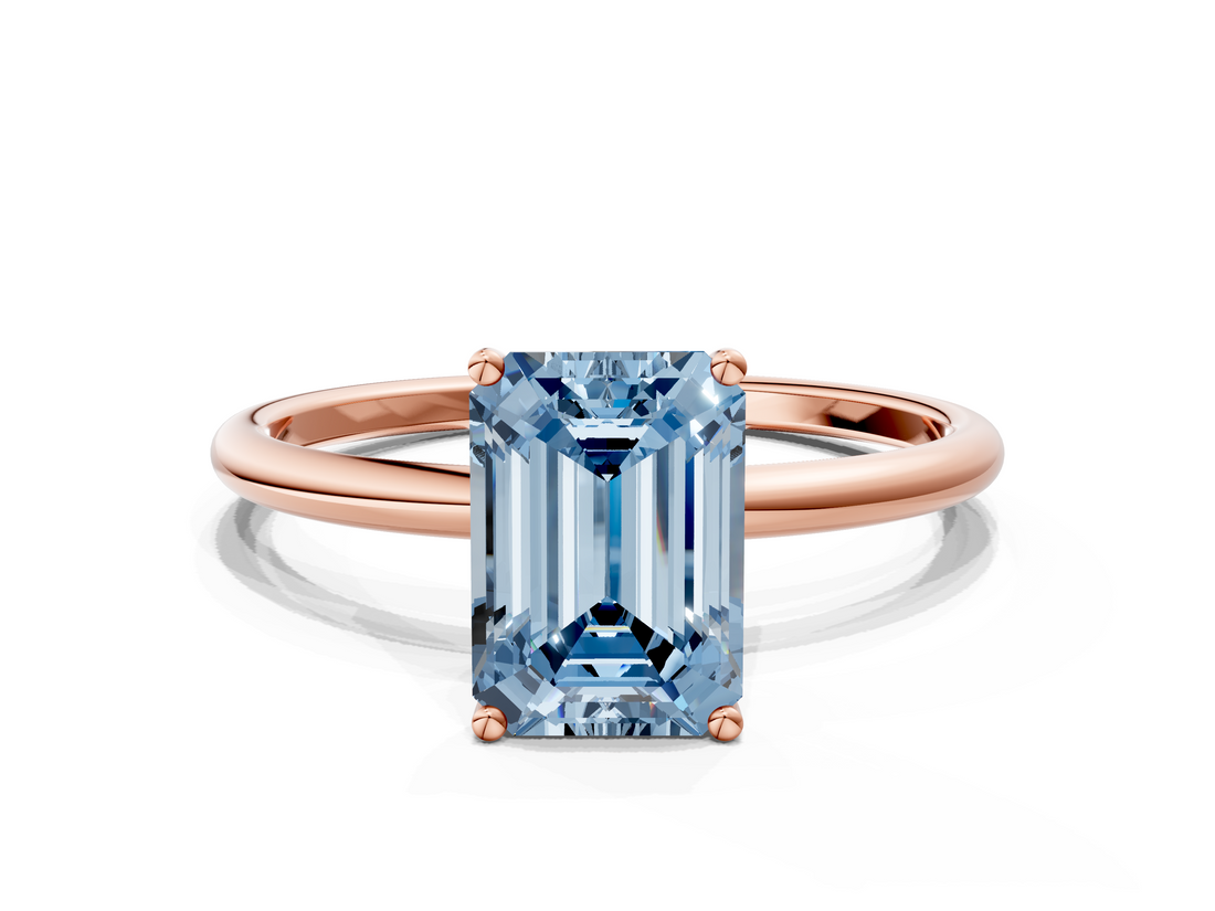 Rose gold Fancy Blue Emerald  Cut Solitaire Engagement Ring with Thin Band and Four-Prong Setting_3