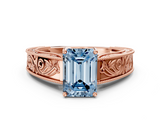 Rose gold Fancy Blue Emerald  Cut Solitaire Engraved Band with Four-Prong Setting_79