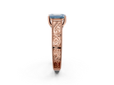 Rose gold Fancy Blue Emerald  Cut Solitaire Engraved Band with Four-Prong Setting_81