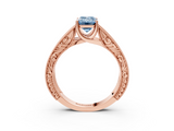 Rose gold Fancy Blue Emerald  Cut Solitaire Engraved Band with Four-Prong Setting_82