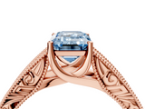 Rose gold Fancy Blue Emerald  Cut Solitaire Engraved Band with Four-Prong Setting_83