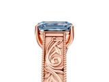 Rose gold Fancy Blue Emerald  Cut Solitaire Engraved Band with Four-Prong Setting_84
