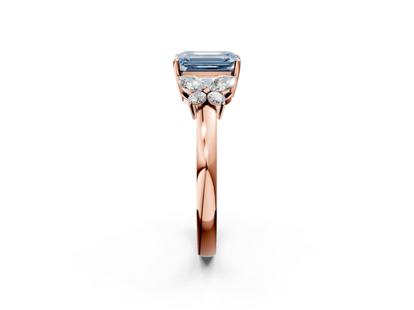 Rose gold Fancy Blue Emerald  Cut Solitaire Floral Diamond Ring with Four-Prong Setting