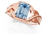 Rose gold Fancy Blue Emerald Cut Solitaire Intertwined Band Prong Setting Ring_1
