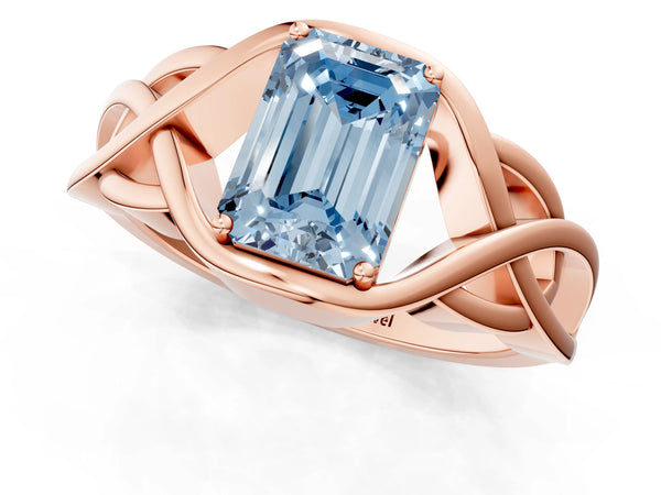 Rose gold Fancy Blue Emerald Cut Solitaire Intertwined Band Prong Setting Ring