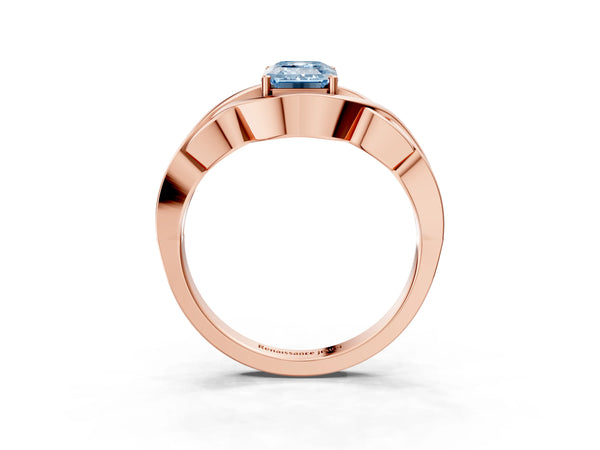 Rose gold Fancy Blue Emerald Cut Solitaire Intertwined Band Prong Setting Ring