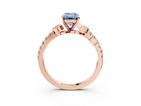 Rose gold Fancy Blue Emerald Cut Solitaire Leaf-Inspired Diamond Ring with Pavé Band and Four-Prong Setting_3