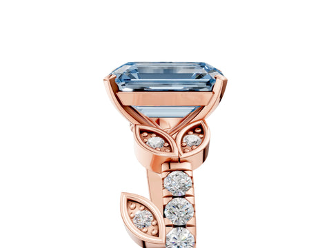 Rose gold Fancy Blue Emerald Cut Solitaire Leaf-Inspired Diamond Ring with Pavé Band and Four-Prong Setting_5