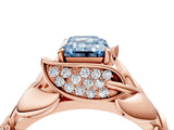 Rose gold Fancy Blue Emerald Cut Solitaire Leaf-Inspired Engagement Ring with Prong Setting_16