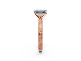 Rose gold Fancy Blue Emerald Cut Solitaire Milgrain Engraved Band with Four-Prong Setting_2
