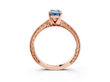 Rose gold Fancy Blue Emerald Cut Solitaire Milgrain Engraved Band with Four-Prong Setting_3