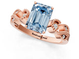 Rose gold Fancy Blue Emerald Cut Solitaire Milgrain Leaf Band with Prong Setting_1
