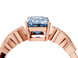 Rose gold Fancy Blue Emerald Cut Solitaire Milgrain Leaf Band with Prong Setting_4