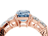 Rose gold Fancy Blue Emerald Cut Solitaire Princess Side Stone Engraved Band Prong Setting Ring_4