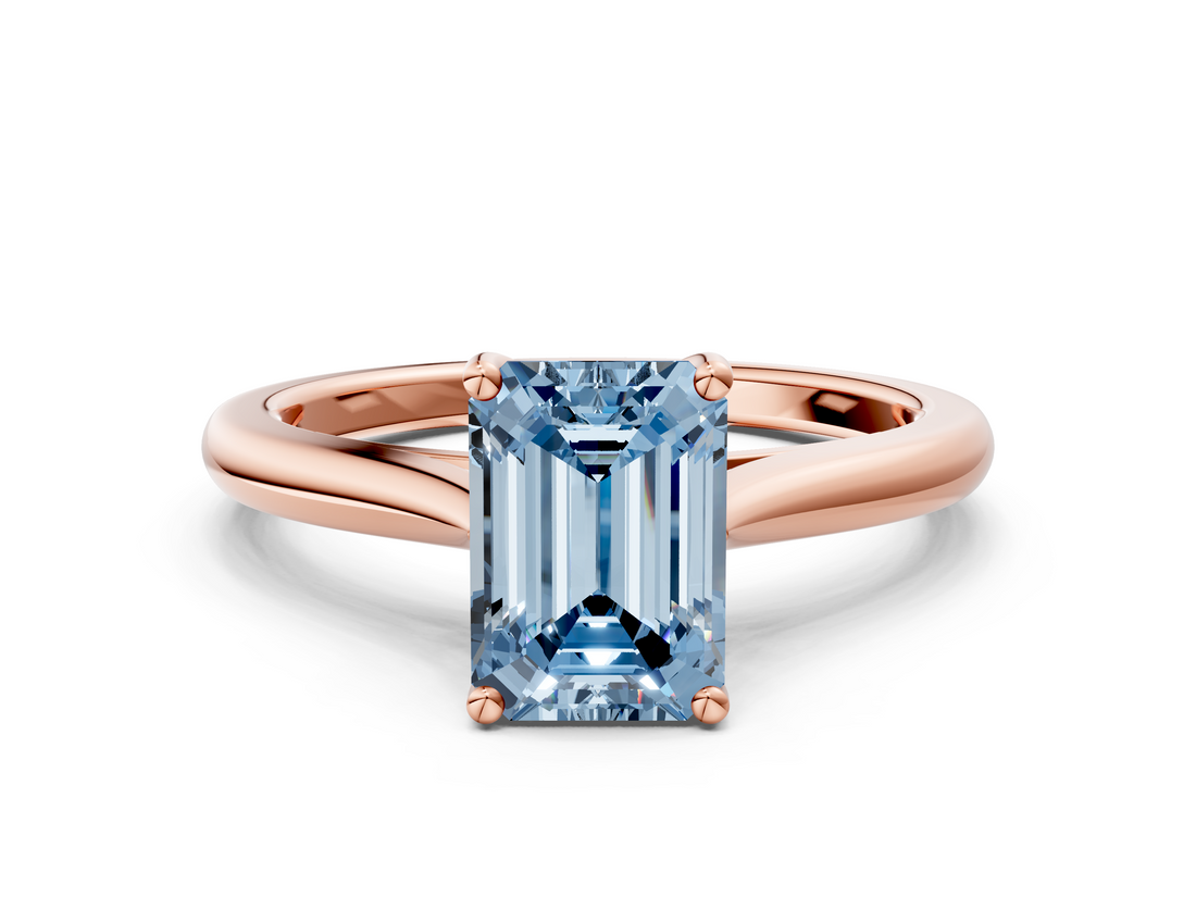 Rose gold Fancy Blue Emerald  Cut Solitaire Ring with Cathedral Band and Four-Prong Setting_52