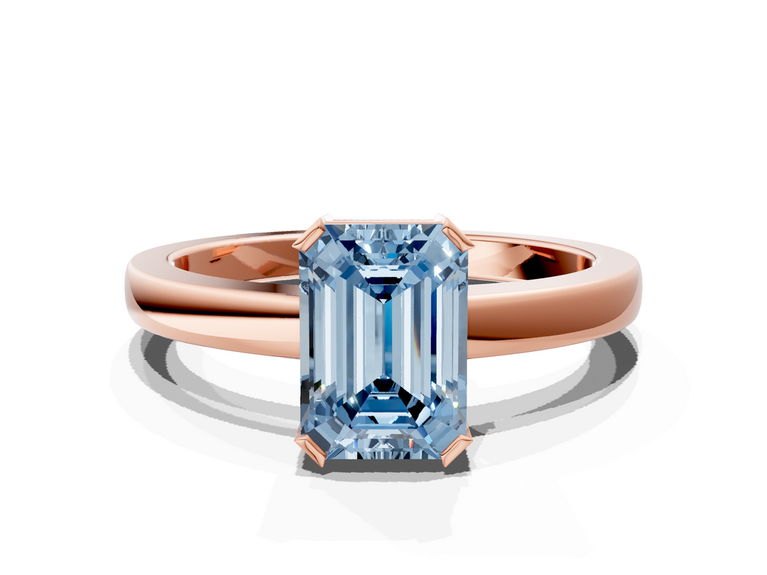 Rose gold Fancy Blue Emerald  Cut Solitaire Ring with Four-Prong Setting and Classic Band_45