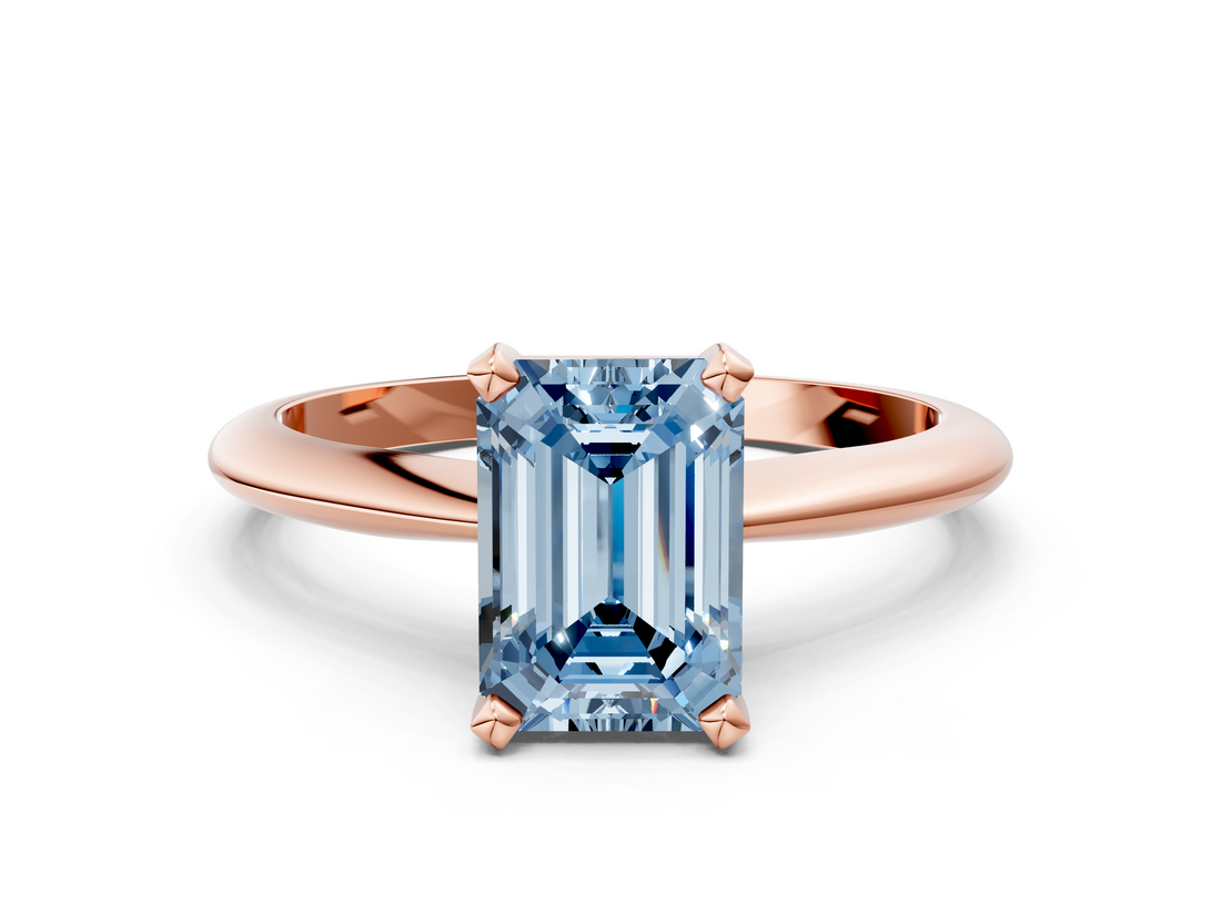 Rose gold Fancy Blue Emerald  Cut Solitaire Ring with Four-Prong Setting on a Classic Band_71
