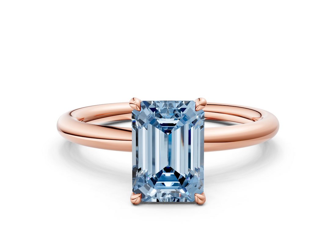 Rose gold Fancy Blue Emerald  Cut Solitaire Ring with Thin Band and Four-Prong Setting_16