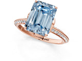 Rose gold Fancy Blue Emerald Cut Solitaire Split Shank Pave Diamond Engagement Ring with Four-Prong Setting_1