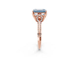 Rose gold Fancy Blue Emerald Cut Solitaire Split Shank Pave Diamond Engagement Ring with Four-Prong Setting_2