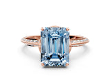 Rose gold Fancy Blue Emerald Cut Solitaire Split Shank Pave Diamond Engagement Ring with Four-Prong Setting_24