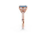 Rose gold Fancy Blue Emerald Cut Solitaire Split Shank Pave Diamond Engagement Ring with Four-Prong Setting_26