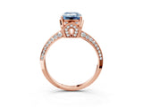 Rose gold Fancy Blue Emerald Cut Solitaire Split Shank Pave Diamond Engagement Ring with Four-Prong Setting_27