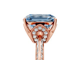 Rose gold Fancy Blue Emerald Cut Solitaire Split Shank Pave Diamond Engagement Ring with Four-Prong Setting_29
