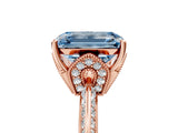 Rose gold Fancy Blue Emerald Cut Solitaire Split Shank Pave Diamond Engagement Ring with Four-Prong Setting_5