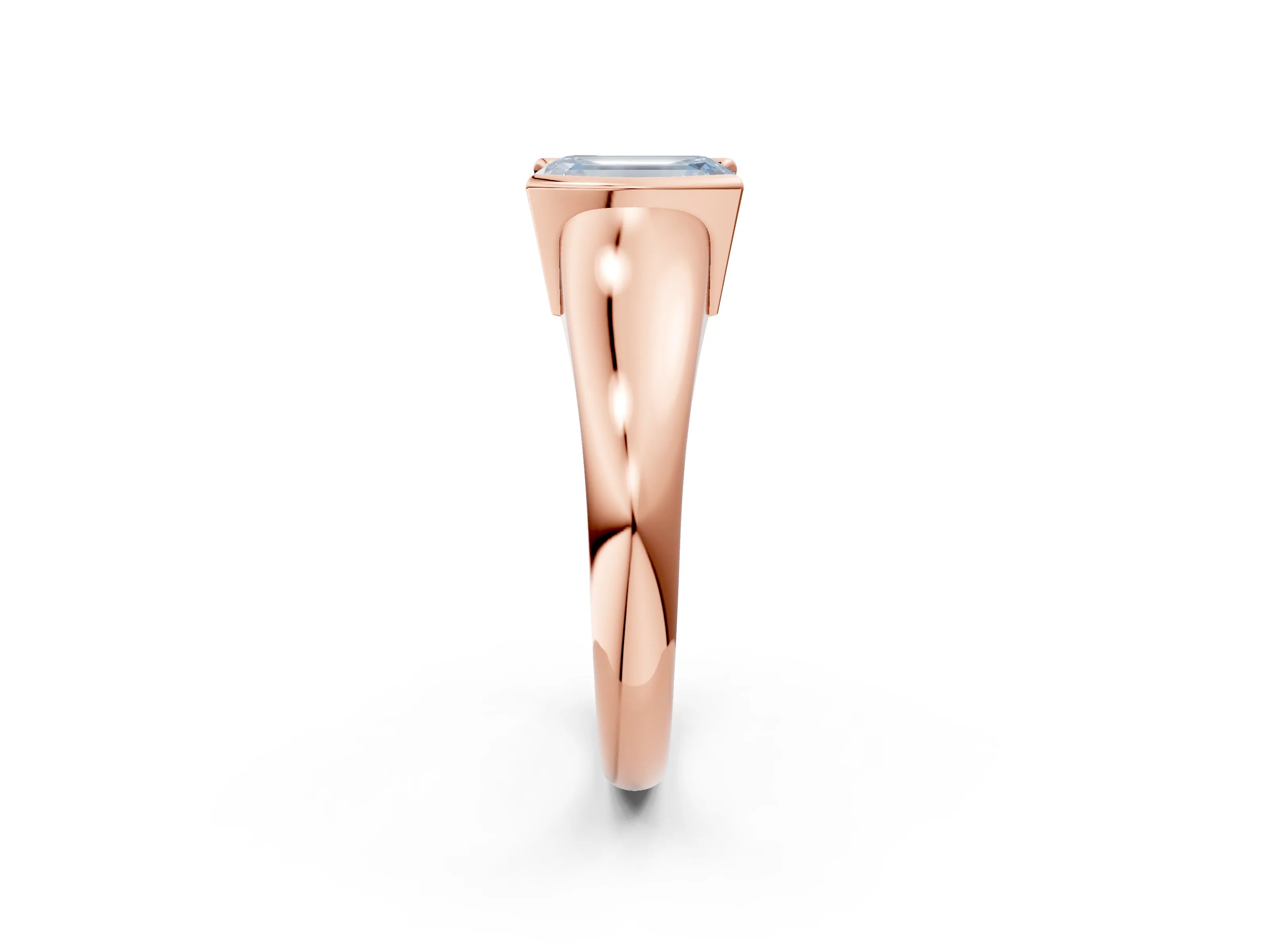 Rose gold Fancy Blue Emerald Cut Solitaire Tension Set Diamond Ring with Split Shank Band_2