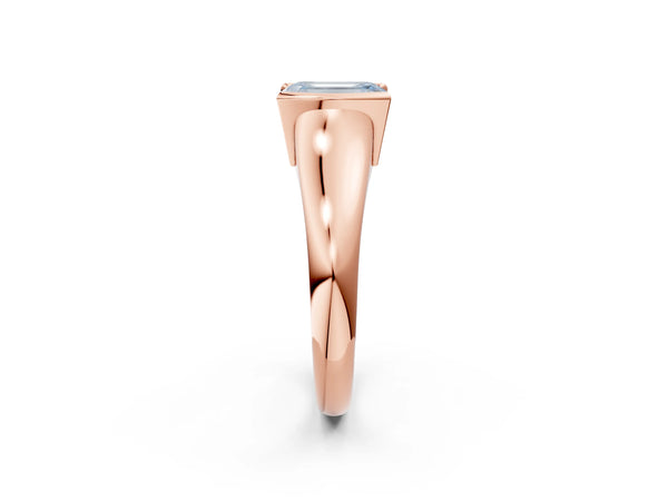 Rose Gold Emerald Cut Tension Style Solitaire Engagement Ring Setting for Fancy Blue Center