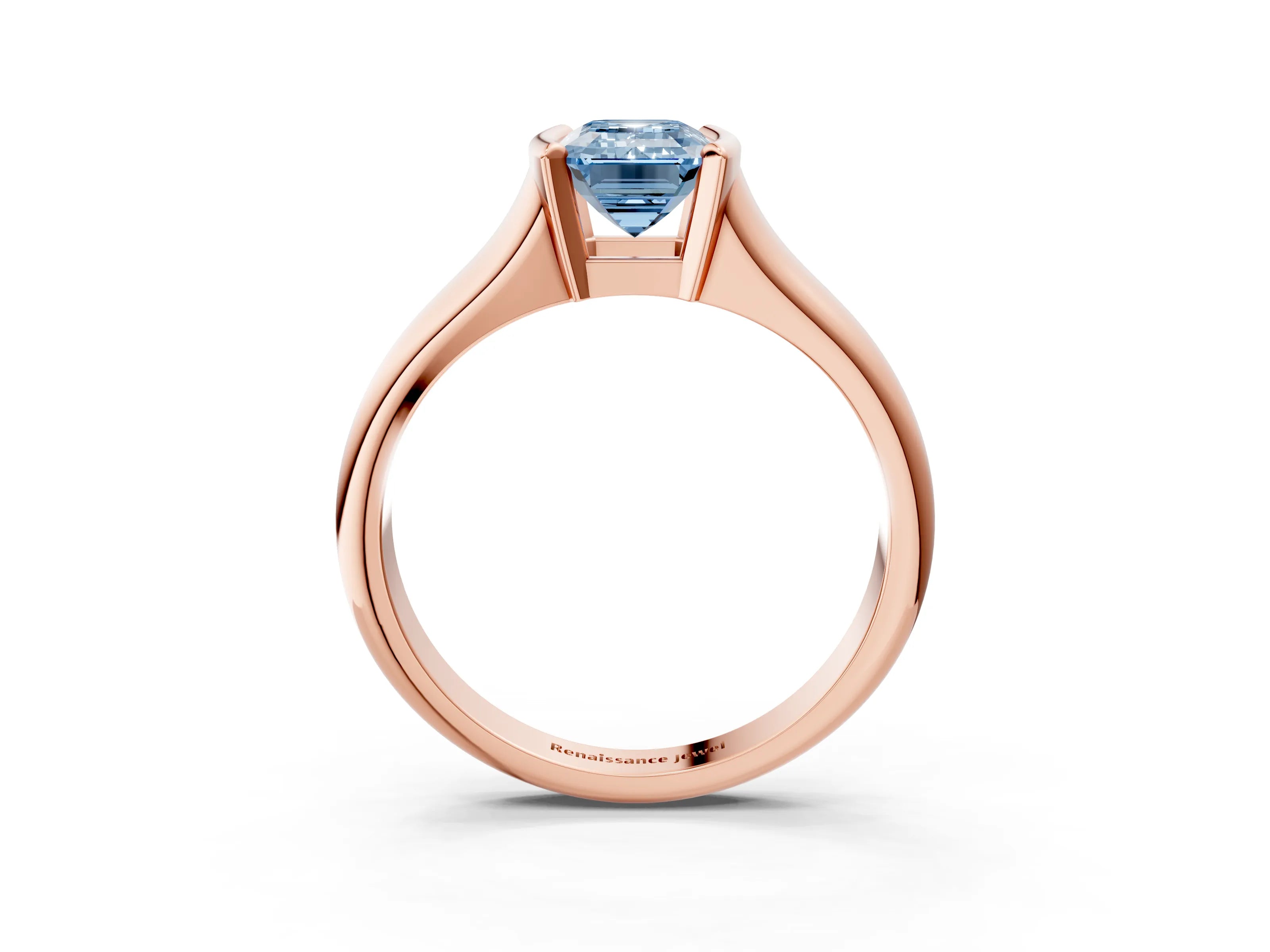 Rose gold Fancy Blue Emerald Cut Solitaire Tension Set Diamond Ring with Split Shank Band_3