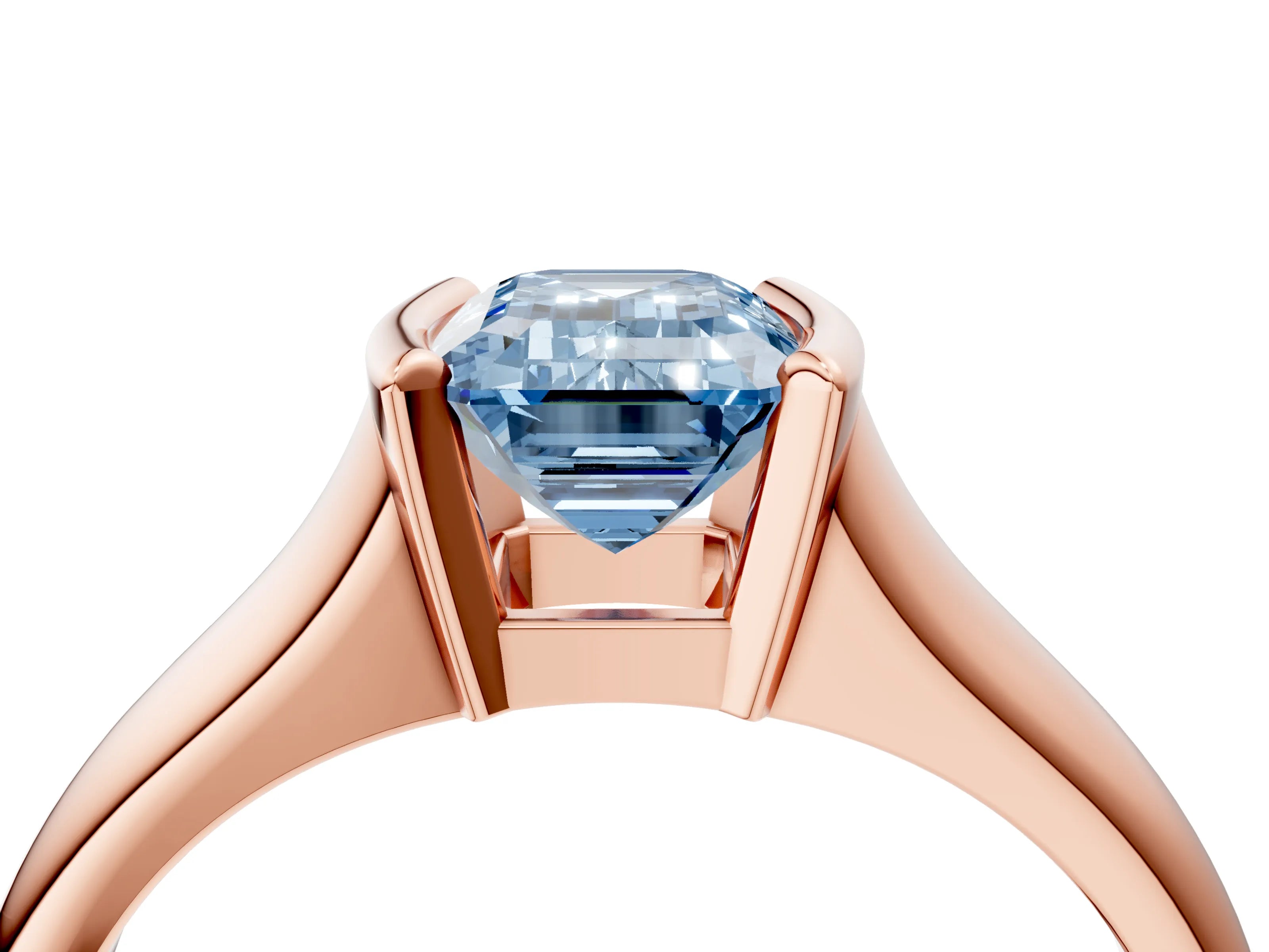 Rose gold Fancy Blue Emerald Cut Solitaire Tension Set Diamond Ring with Split Shank Band_4