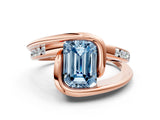 Rose gold Fancy Blue Emerald Cut Solitaire Tension-Set Diamond Split Shank Ring