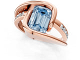 Rose gold Fancy Blue Emerald Cut Solitaire Tension-Set Diamond Split Shank Ring_1