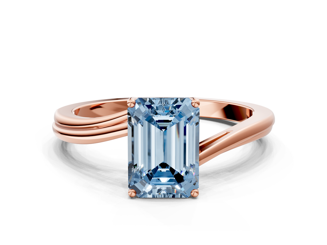 Rose gold Fancy Blue Emerald  Cut Solitaire Twist Band Ring with Four-Prong Setting_35