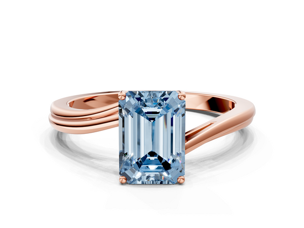 Rose gold Fancy Blue Emerald  Cut Solitaire Twist Band Ring with Four-Prong Setting
