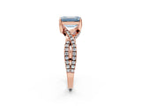 Rose gold Fancy Blue Emerald Cut Solitaire Twist Pave Diamond Engagement Ring with Prong Setting_2