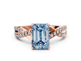 Rose gold Fancy Blue Emerald Cut Solitaire Twist Pave Diamond Engagement Ring with Prong Setting_24