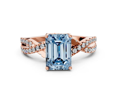 Rose gold Fancy Blue Emerald Cut Solitaire Twist Pave Diamond Engagement Ring with Prong Setting_24