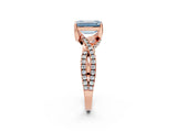 Rose gold Fancy Blue Emerald Cut Solitaire Twist Pave Diamond Engagement Ring with Prong Setting_26