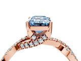 Rose gold Fancy Blue Emerald Cut Solitaire Twist Pave Diamond Engagement Ring with Prong Setting_28